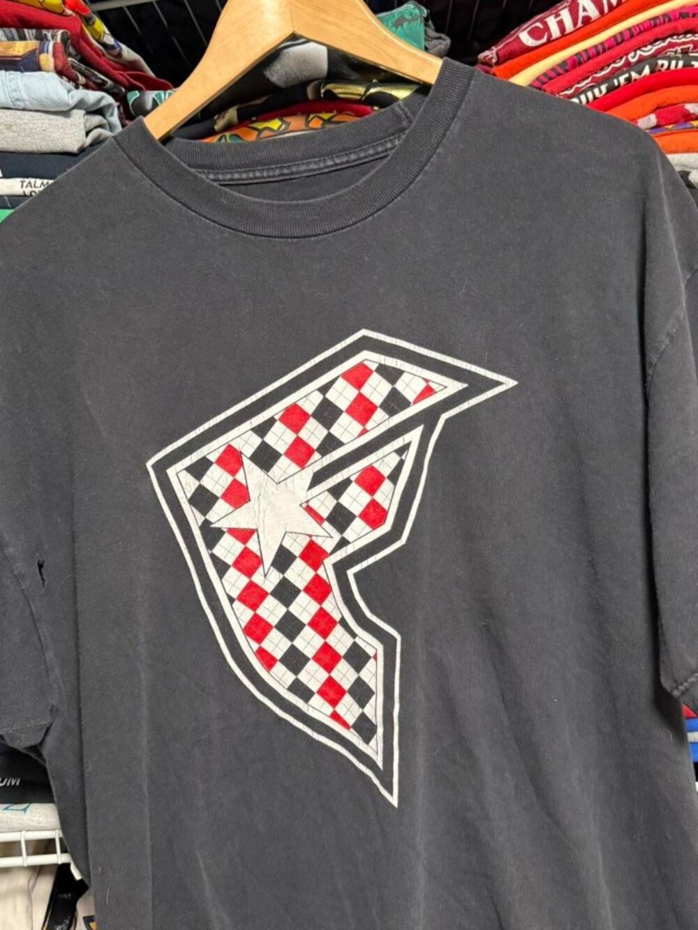 Y2K Famous stars and straps argyle patterned logo t shirt black